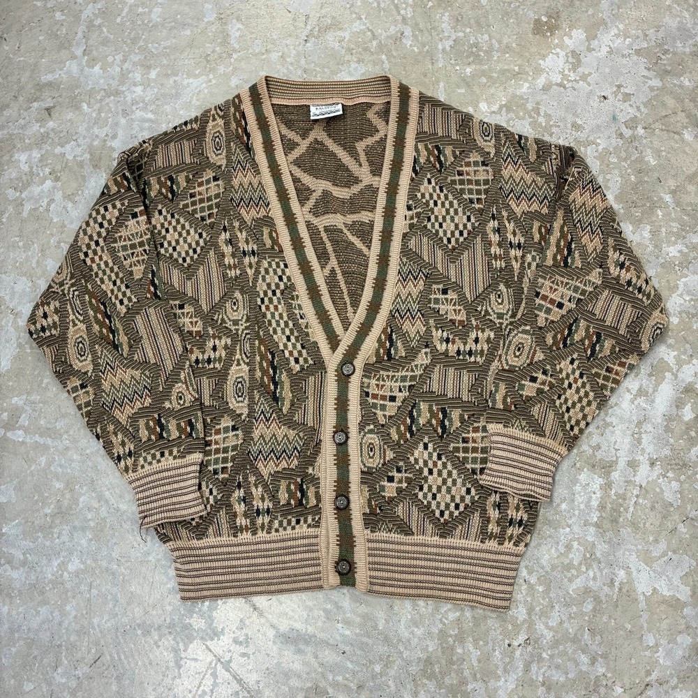Vintage Kalaroo Australia Cardigan Mens XL‎ Brown Cotton Grandpa Textured 90s